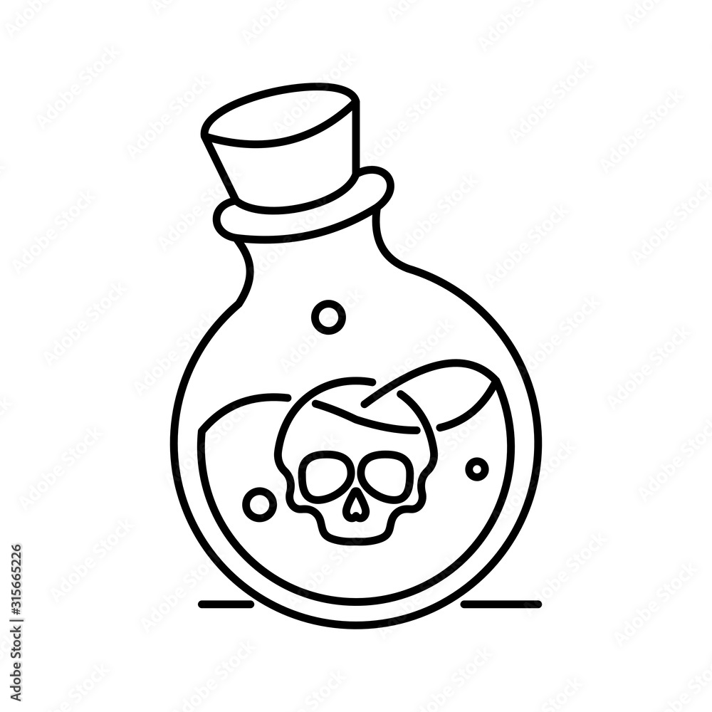 Poison bottle icon. Outline thin line flat illustration. Isolated on white background. Poison bottle icon. Outline thin line flat illustration. Isolated on white background.
