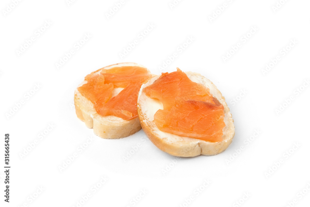 Sandwiches with red fish isolated on white background.