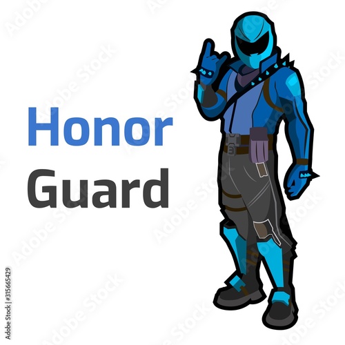 Illustration of an awesome, strong, blue and black armored honor guard for videogames and designs.