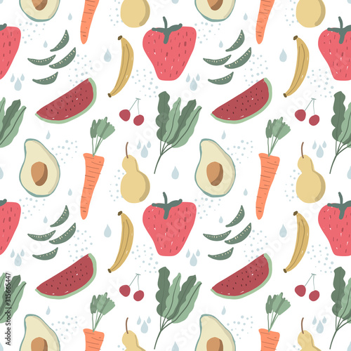 fresh fruit and vegetable seamless pattern