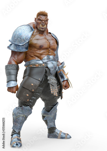 orc doing a big guy pose in a white background