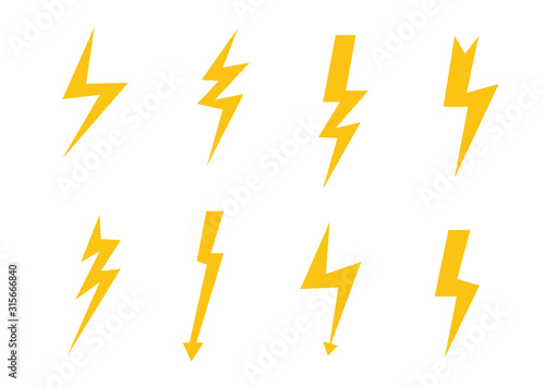 Lightning vector set isolated . Simple icon storm or thunder and lightning strike isolated 