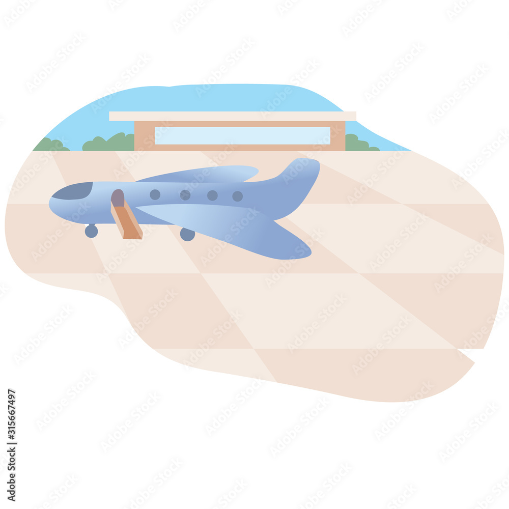 from the airport building through the window you can see the plane, which is prepared for boarding passengers, vector illustration