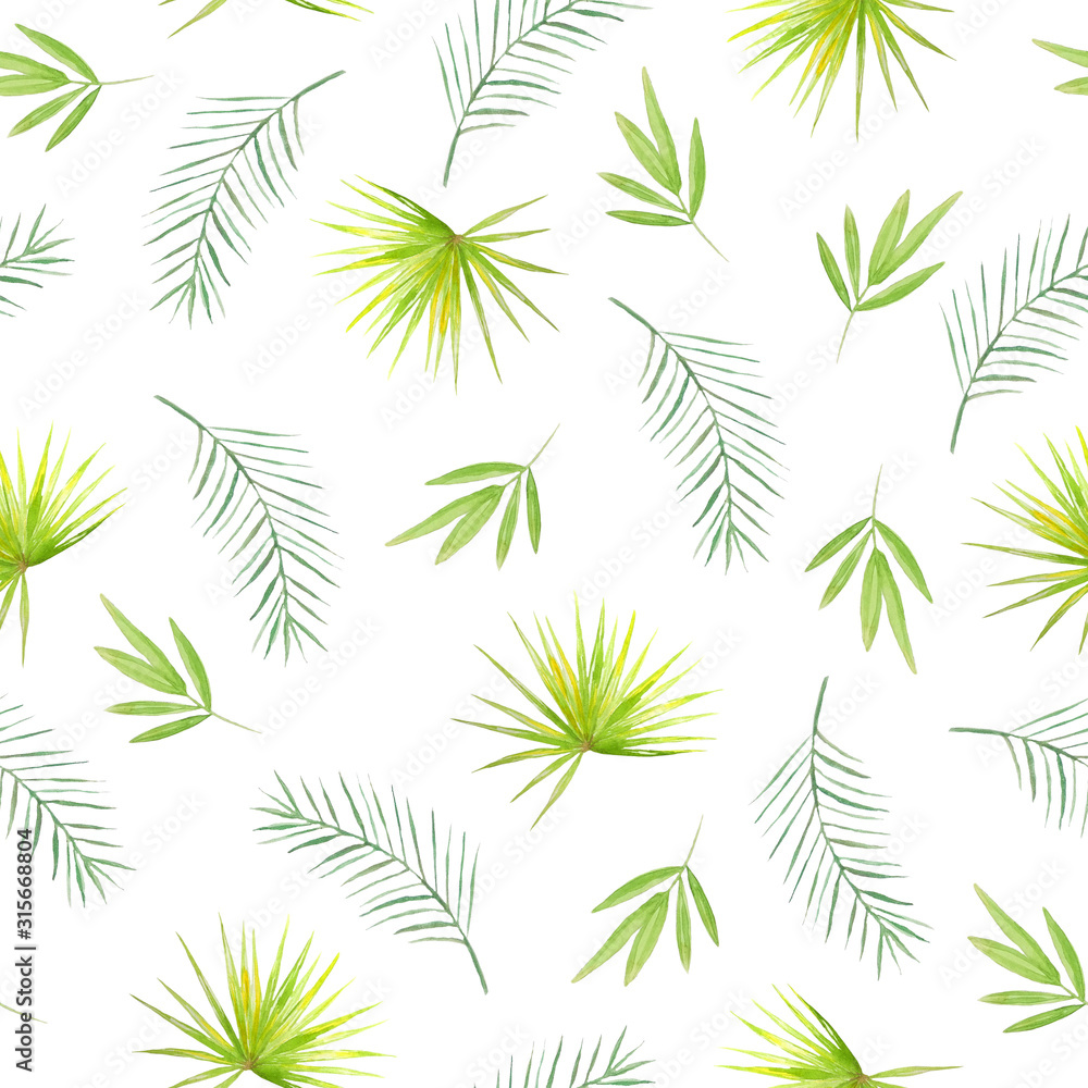 Watercolor digital paper made from green tropical palm leaves. Great for wrapping paper, textiles, digital wallpapers, and other creative ideas.