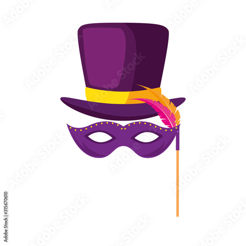 Isolated mardi gras mask and hat vector design