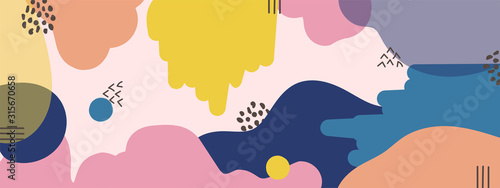 Horizontal abstract banner background in modern colors, in popular flat art style