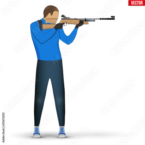 Shooter with Air Rifle. Shooting Sport Equipment Illustration. Athlete Shooter Man Aiming. Vector Illustration isolated on white background.