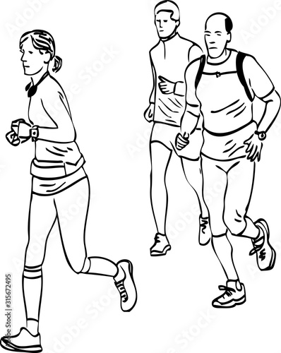 Vector image of city dwellers jogging