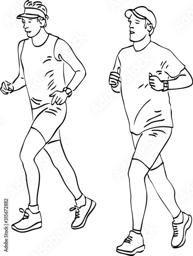Vector image of young townsmen jogging