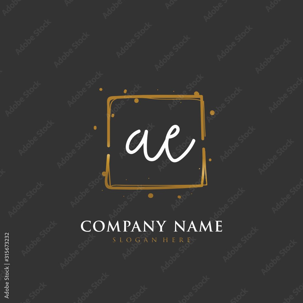  Handwritten initial letter A E AE for identity and logo. Vector logo template with handwriting and signature style.