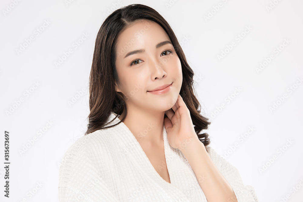 Portrait beautiful young asian woman clean fresh bare skin concept. Asian girl beauty face skincare and health wellness, Facial treatment, Perfect skin, Natural make up, on white background Portrait beautiful young asian woman clean fresh bare skin concept. Asian girl beauty face skincare and health wellness, Facial treatment, Perfect skin, Natural make up, on white background