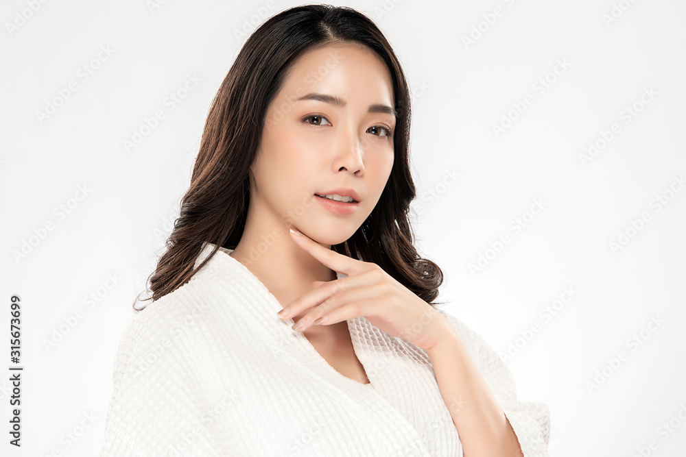 Portrait beautiful young asian woman clean fresh bare skin concept. Asian girl beauty face skincare and health wellness, Facial treatment, Perfect skin, Natural make up, on white background Portrait beautiful young asian woman clean fresh bare skin concept. Asian girl beauty face skincare and health wellness, Facial treatment, Perfect skin, Natural make up, on white background
