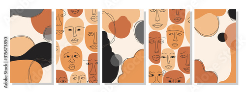 Set of vertical abstract backgrounds or card templates in modern colors, in popular art style