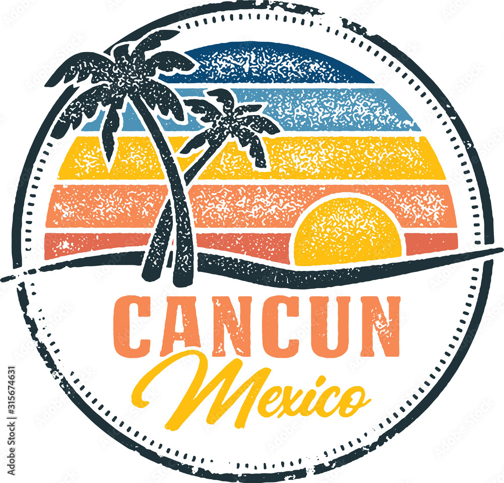 Vintage Cancun Mexico Tropical Vacation Destination Stock Vector