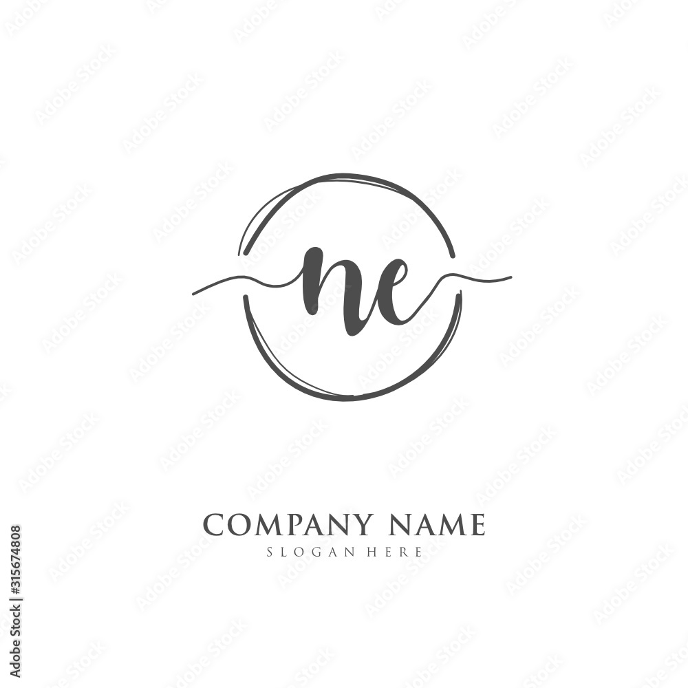 Obraz premium Handwritten initial letter N E NE for identity and logo. Vector logo template with handwriting and signature style.