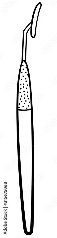 Mouth mirror for dentist side view in black lines on white background Mouth mirror for dentist side view in black lines on white background