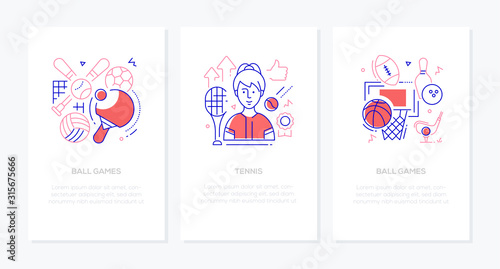 Ball games and tennis - vector line design style banners