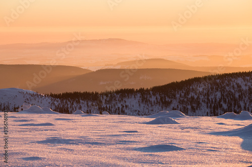 Morning mood in Krkonose (Czech Republic) in winter