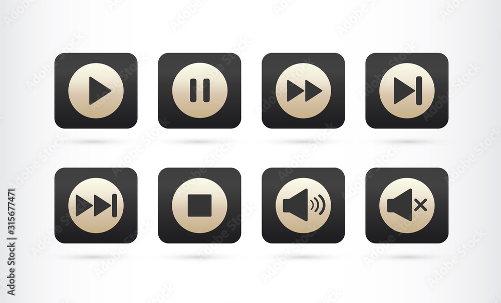 Media player control buttons. Play button icon. Vector illustration. Media player control buttons. Play button icon. Vector illustration.