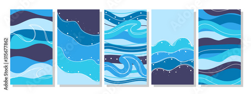 Set of vertical abstract backgrounds or card templates in modern colors, in popular art style