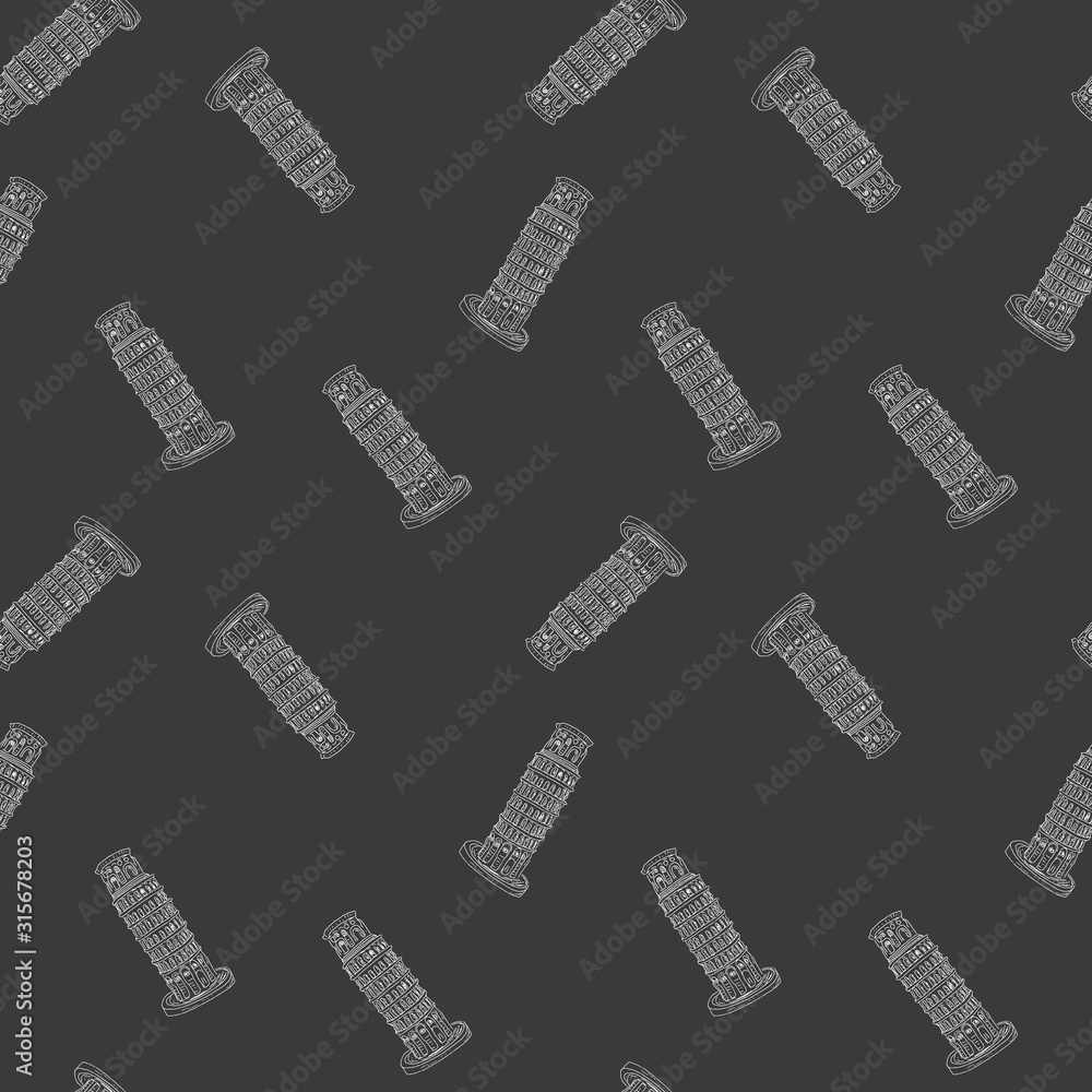 Leaning Tower of Pisa seamless pattern, hand drawn sketched background. vector illustration Leaning Tower of Pisa seamless pattern, hand drawn sketched background. vector illustration