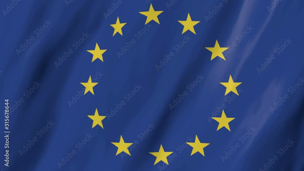 The European flag in 3d, waving in the wind, on close. The European flag in 3d, waving in the wind, on close.