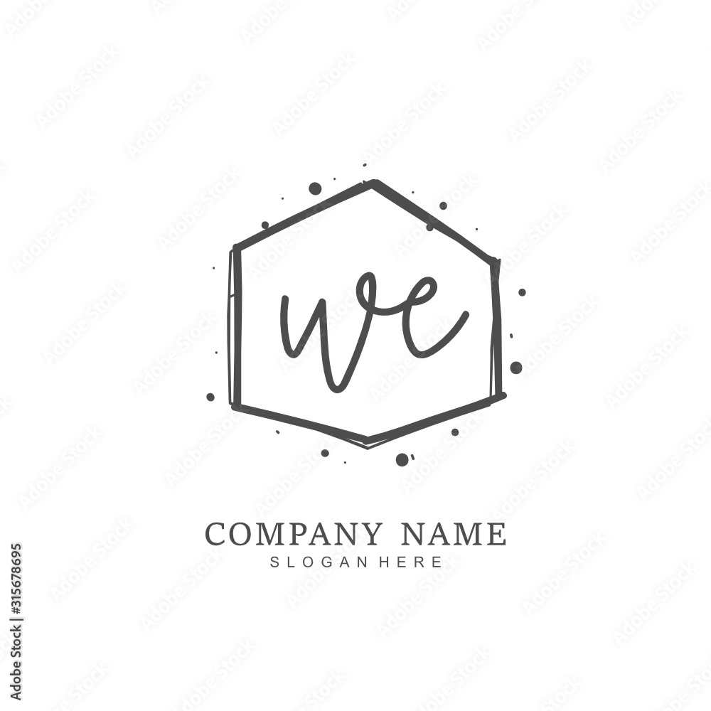 Handwritten initial letter W E WE for identity and logo. Vector logo template with handwriting and signature style. Handwritten initial letter W E WE for identity and logo. Vector logo template with handwriting and signature style.