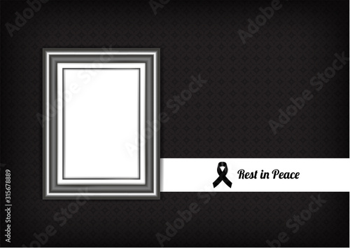 Mock up Mourning symbol with Black Respect ribbon and Frame on Texture background Banner. Rest in Peace Funeral card Vector Illustration.