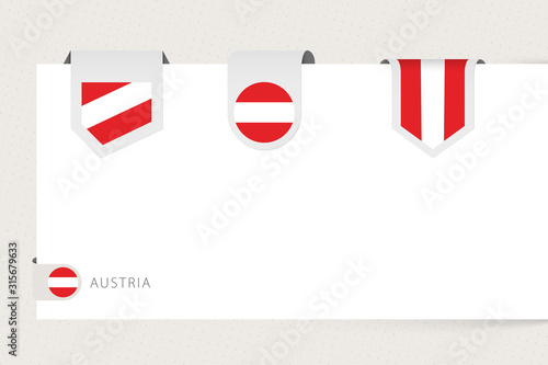 Label flag collection of Austria in different shape. Ribbon flag template of Austria