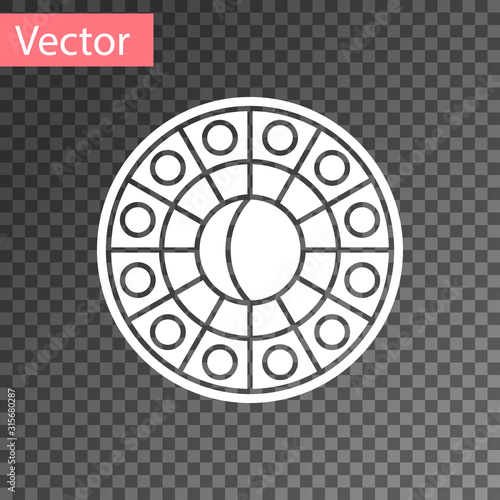 White Astrology horoscope circle with zodiac icon isolated on transparent background. Vector Illustration