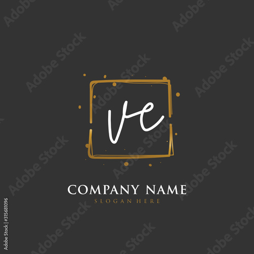 Handwritten initial letter V E VE for identity and logo. Vector logo template with handwriting and signature style.
