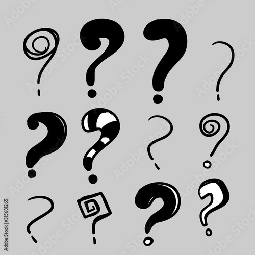 collection of hand drawn question marks. doodle questions marks set. vector illustration. isolated background