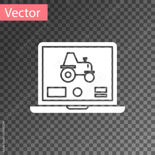 White Laptop application for control a autonomous tractor on a smart farm icon isolated on transparent background. Smart agriculture implement. Vector Illustration
