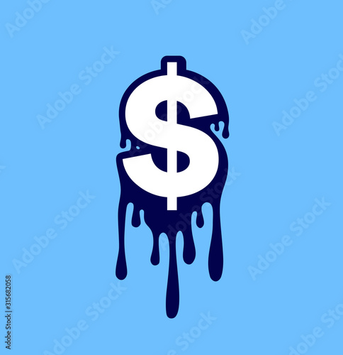 Dollar sign - vector icon. Easy to edit and change colors. Dollar symbol melting. Paint dripping. Dollar symbol. Vector money symbol. Bank payment symbol. Transparent background.