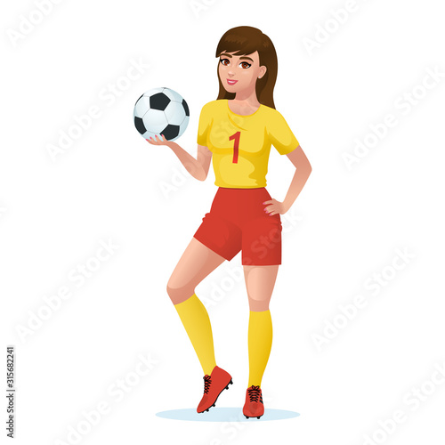 Girl football player in sports uniform