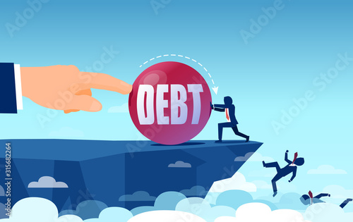 Vector of bankrupt business people falling of the cliff