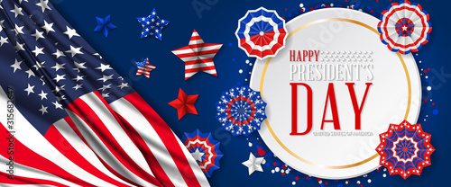 Presidents' Day. Presidents Day poster. Happy Presidents Day Background and symbols with USA flag. Vector illustration - Presidents' Day in the United States.
