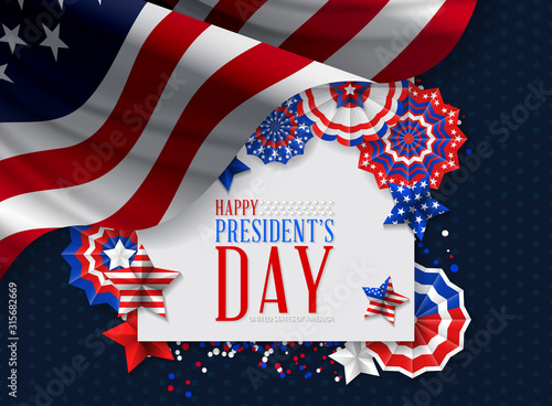 Presidents' Day. Presidents Day poster. Happy Presidents Day Background and symbols with USA flag. Vector illustration - Presidents' Day in the United States.