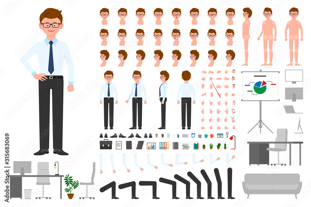 Man constructor body avatar creator vector cartoon character creation spare  parts spares animation. Stock Vector by ©adekvat 162403558