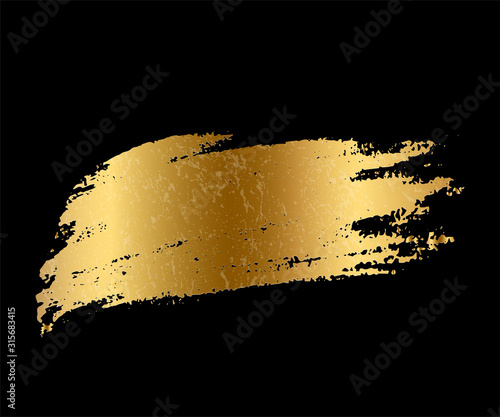 Golden paint smear stain. Vector gold brush stroke design element.