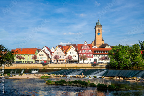 Blick auf die Altstadt von Nürtingen und den Neckar, Deutschland 