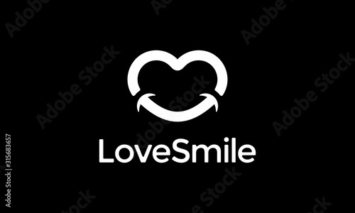 love heart with smile logo design concept
