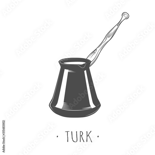 Turk, coffee maker isolated on white background. Vector illustration
