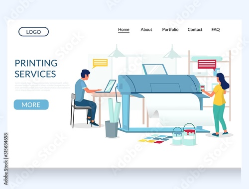 Printing services vector website landing page design template