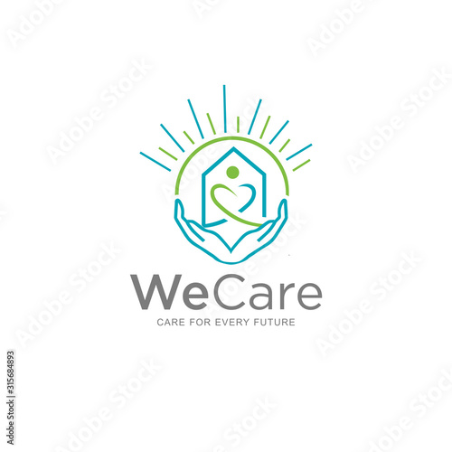 Caring Logo Design Vector Stock Illustration . We Care Logo . Caring Hands Logo . Love Care Logo Template