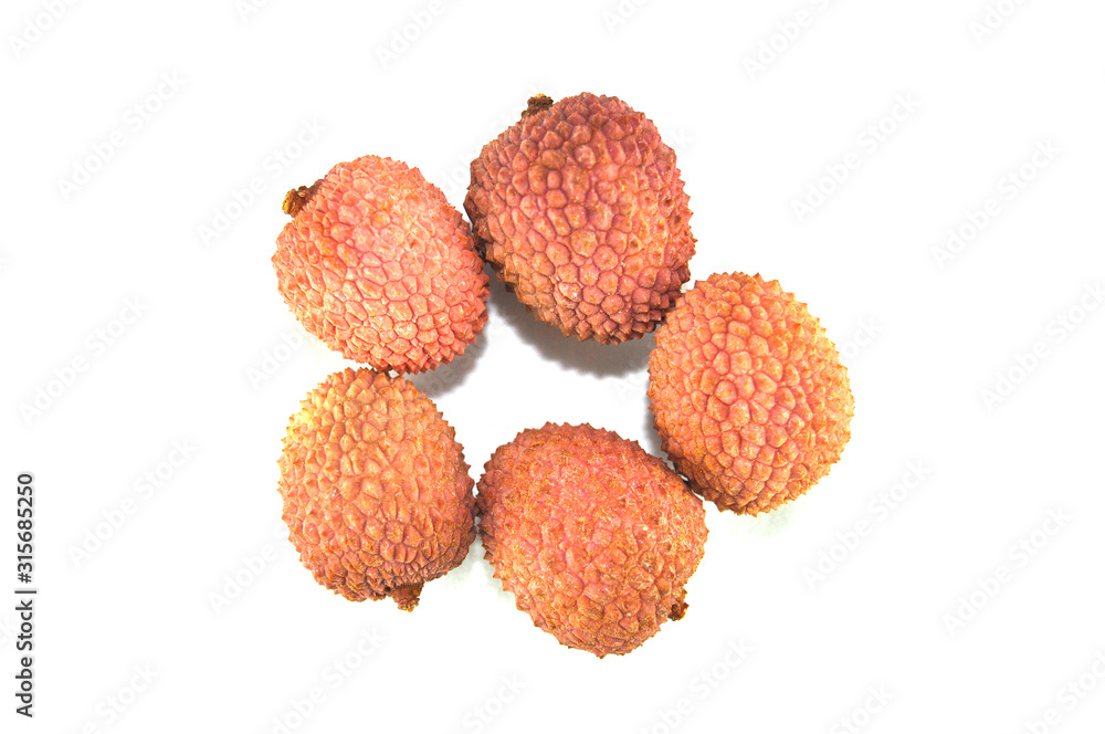 Lychee fruit on white background close up Lychee fruit on white background close up