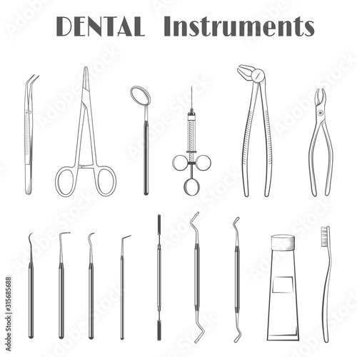 Dental instruments. Vector illustration 