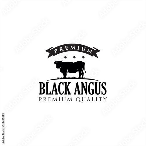 Retro Vintage Cattle Angus Beef Emblem Label logo design vector, Angus Cow Logo, Cattle Farm Logo Angus Cow Farm, beef cattle ,Aberdeen Angus, Cow Logo Vintage	