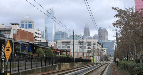 Charlotte, North Carolina skyline on lovely morning 4K