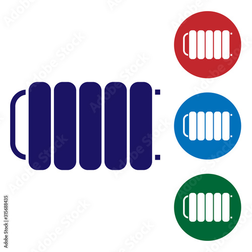 Blue Heating radiator icon isolated on white background. Set color icons in circle buttons. Vector Illustration